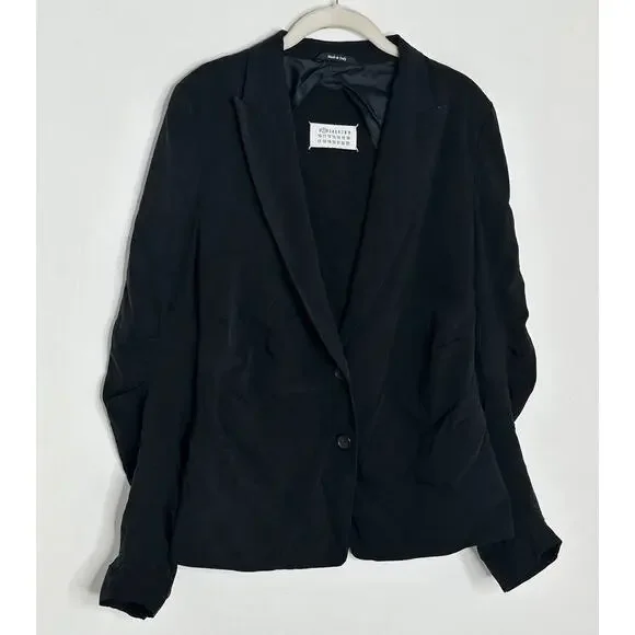 Maison Martin Margiela Italy Black Crepe Ruched Two Button Blazer EU Size 46